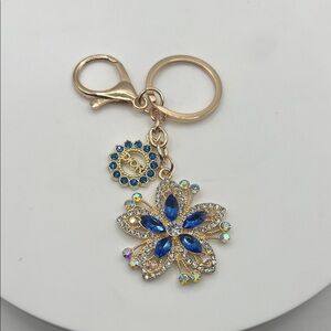 864. Blue and Gold Floral Keychain with CD Charm
